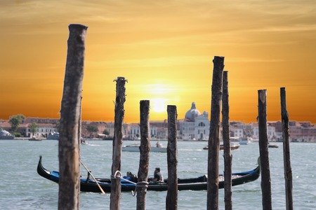 Gondolas floating in the Grand Canal, Venice, Italyの写真素材