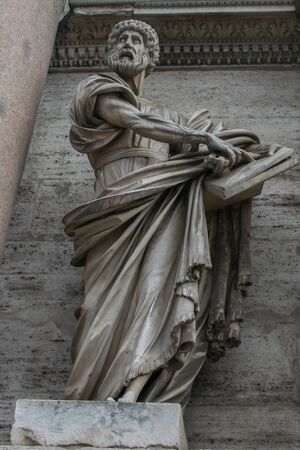 Saint Peter Statue by Francesco Mochi on Porta del Popolo, Rome, Italyの写真素材