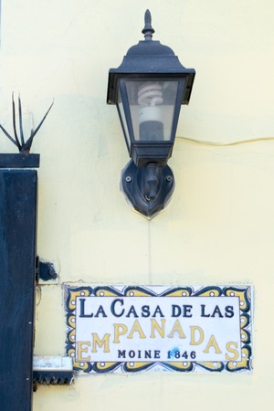 Buenos Aires, Argentina - November 20, 2017: Facade of The house of Empanadas, a typical food store in Bella Vista, Buenos Aires, Argentinaのeditorial素材