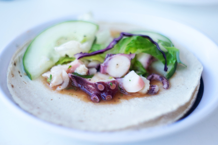Traditional Octopus Tacos with Onion, Coriander, and Limeの写真素材