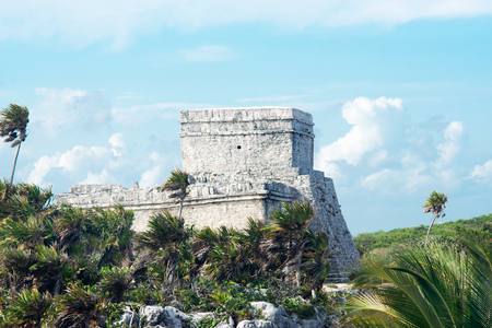 Tulum Mayan Ruins Besides Caribbean Seaの写真素材