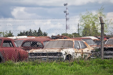 Cemetery Car, Abandoned old car in garage. Retro and vintage styleの写真素材