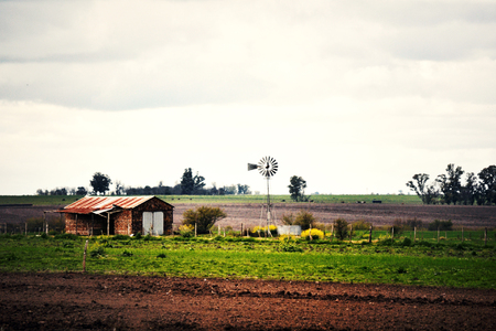 Rural farm and windmill in Entre Rios, Argentinaの写真素材