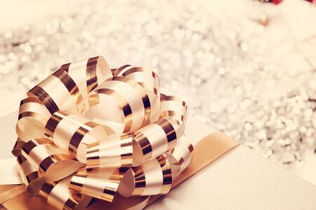 Gift box with shiny bowの写真素材