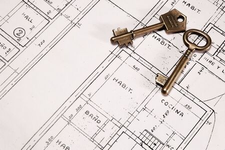 Keys and Plans, Close Up. Architecture Conceptの写真素材