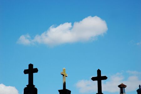 Close view of crosses in cemeteryの写真素材