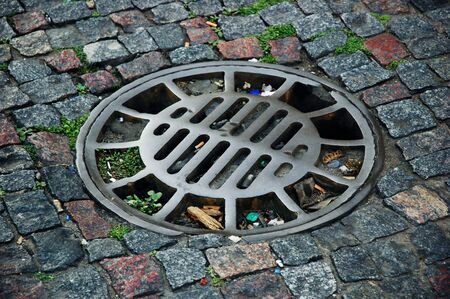 Street Sink Plug in the streetの写真素材
