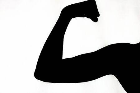 Woman Flexing Arm against white background