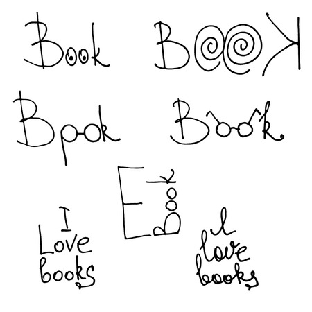 Books stickers set. Flat book illustrations. Book, cover. Book store, stickers, event poster, hand-drawn design elements.のイラスト素材