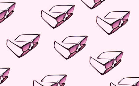Black eye sunglasses isolated on pink background with contrasting shadows with copy space. Patternの写真素材