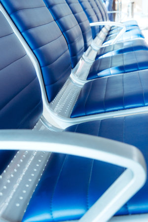 Empty waiting room with chairs at the modern airport. Close upの写真素材