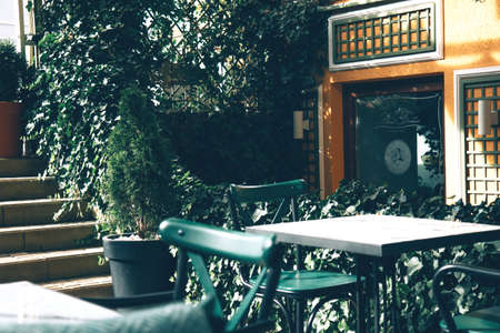 Cozy and beautiful cafe terrace. Restaurant with a beautiful terraceの写真素材