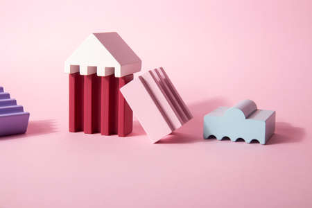 The concept of rent or buy a house, apartment. Wooden blocks in the form of a house. real estate concept. Rent apartment. property. Rental, renting home, purchase housingの写真素材