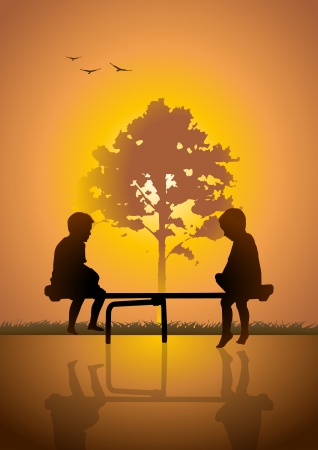 Stock illustration of two kids playing teeter totterのイラスト素材