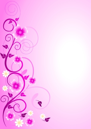 Illustration of pink flowers and curly shape ornamentsのイラスト素材