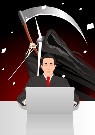 Metaphoric illustration of a man chasing the deadlineのイラスト素材