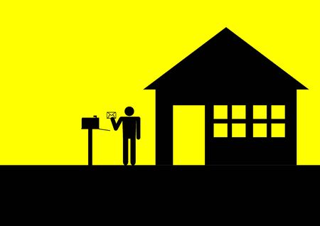 Iconic illustration of a figure with letter box and a houseのイラスト素材