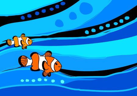 Stock illustration of clown fish on abstract blue backgroundのイラスト素材