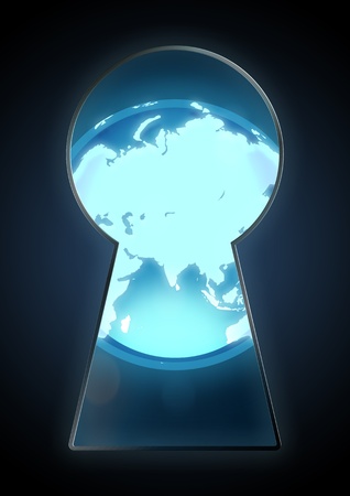 Illustration of a globe seen through the keyholeの写真素材