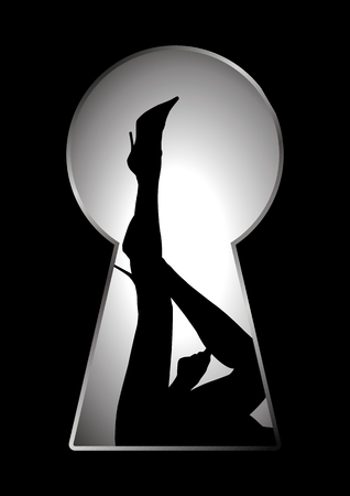 Silhouette of legs of a woman seen through a key holeのイラスト素材