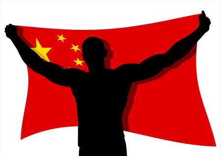 Vector illustration of a man figure carrying the flag of Chinaのイラスト素材