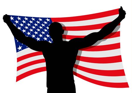Vector illustration of a man figure carrying the flag of USAのイラスト素材