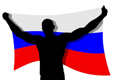 a man figure carrying the flag of Russiaのイラスト素材