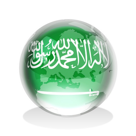 Crystal sphere of Saudi Arabia flag with world map の写真素材