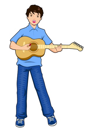 a teenager playing guitar のイラスト素材