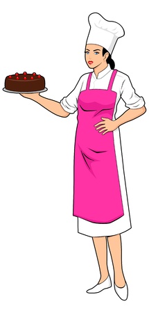 a chef holding a chocolate cake のイラスト素材