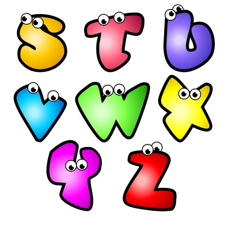 A set of cartoon font type, letter S to Z のイラスト素材