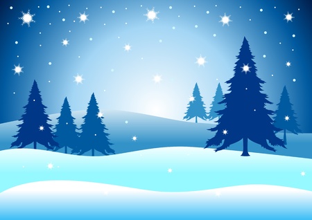 Vector illustration of pine trees on snowy hills のイラスト素材