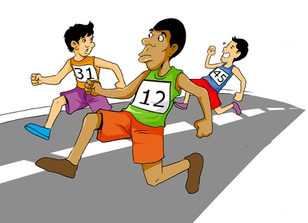Cartoon illustration of men racingの写真素材