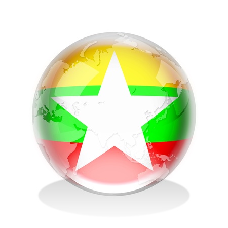 Crystal sphere of Myanmar flag with world map の写真素材