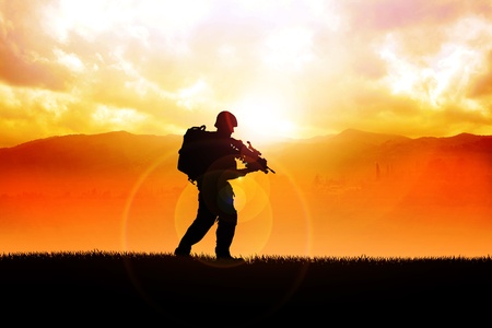 Silhouette illustration of a soldier on the field の写真素材