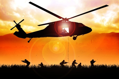 helicopter is dropping the troops の写真素材