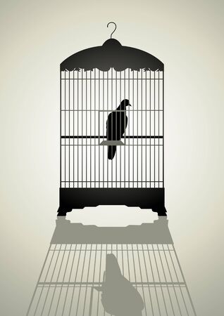 Silhouette illustration of a bird in the cageのイラスト素材
