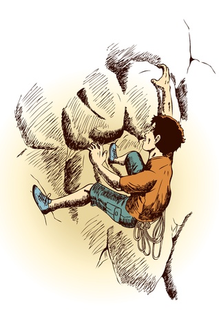 Sketch illustration of a man climbing the rock のイラスト素材