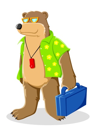 Cartoon illustration of a bear in beach shirt のイラスト素材