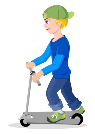 Cartoon illustration of a boy with kick scooter のイラスト素材