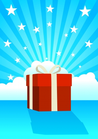 Illustration of a gift box on clouds and stars background のイラスト素材