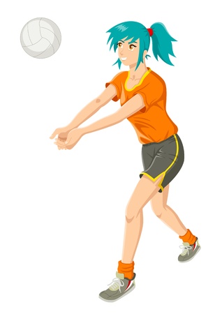 Cartoon illustration of a girl playing volley ball のイラスト素材