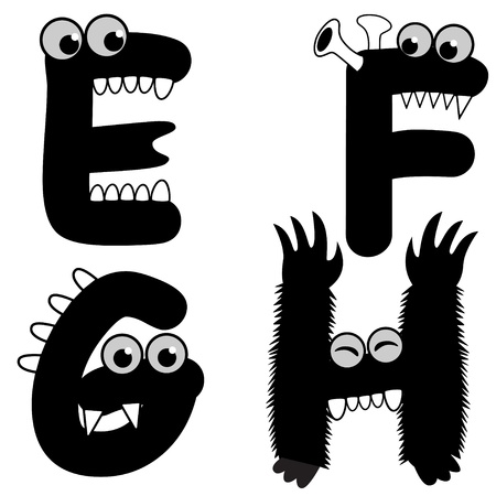 A set of strange creature font type, letter E to Hのイラスト素材