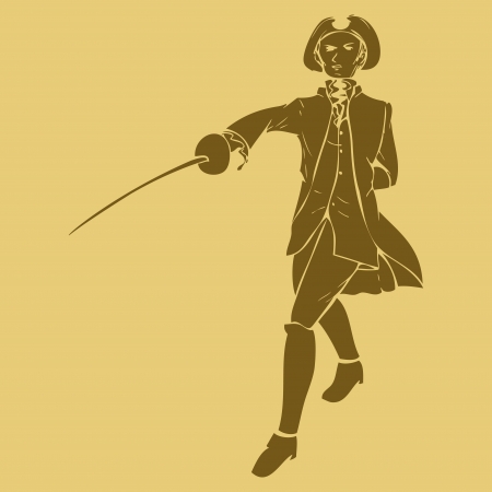 17th century swordsman in carved style illustrationのイラスト素材