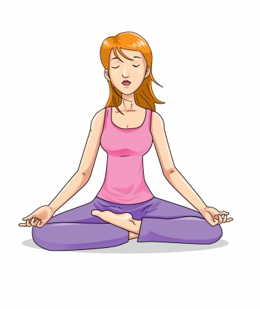 Cartoon illustration of a woman meditatingの写真素材