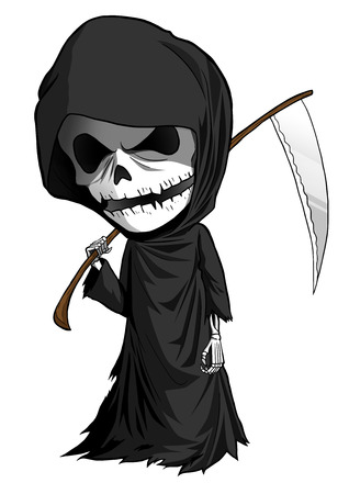 Cartoon illustration of grim reaper with scythe isolated on whiteの写真素材