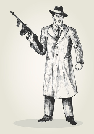 Sketch illustration of a man holding a gunのイラスト素材