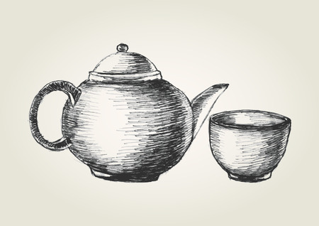 Sketch illustration of a teapot and tea cupのイラスト素材
