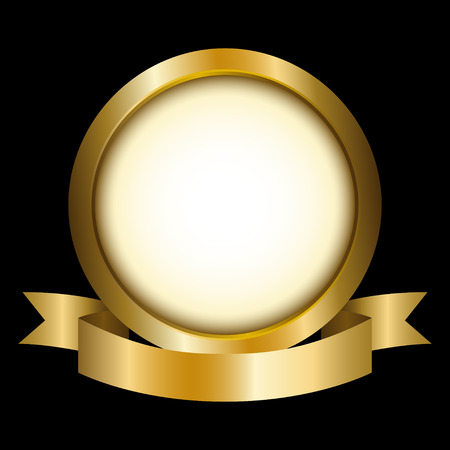 Illustration of a gold circle with ribbon emblemのイラスト素材