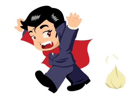 Cute cartoon of Dracula afraid of garlicのイラスト素材